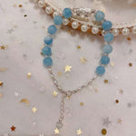 Natural sea blue treasure 7.4mm bracelet. Match with pearl, S925 sterl