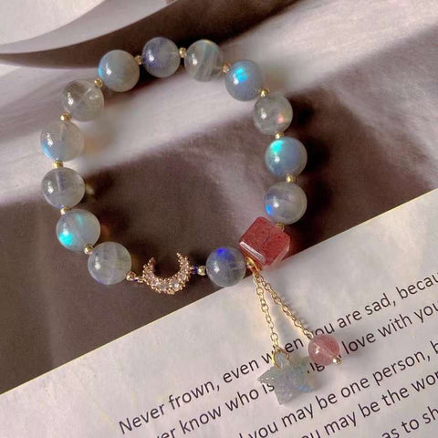 Natural grey moonlight 9mm bracelet, with grey moonlight starfish, str