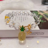 Natural cut white crystal 8mm bracelet, with honey wax cut face, topaz pineapple, 14K gold star