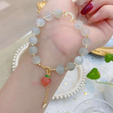 Natural white moonlight 9mm bracelet with 925 Sterling Silver Moon acc