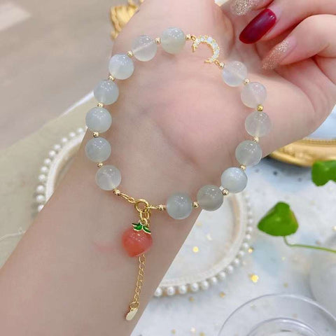 Natural white moonlight 9mm bracelet with 925 Sterling Silver Moon acc