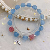 Natural sea blue treasure 9mm bracelet with horse powder and 925 Sterling Silver fishtail Pendant