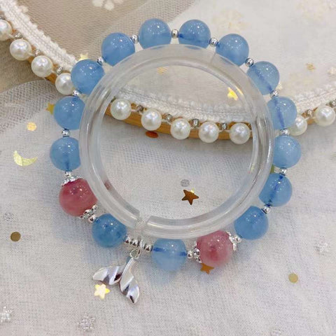 Natural sea blue treasure 9mm bracelet with horse powder and 925 Sterling Silver fishtail Pendant