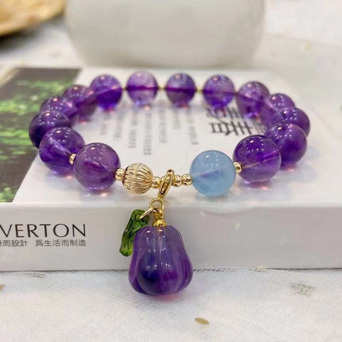 Natural amethyst 10mm, with Aquamarine and Amethyst melon Pendant