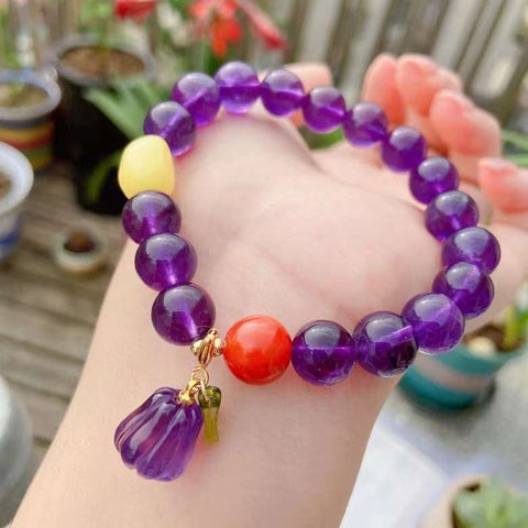 Natural amethyst 10mm bracelet with natural honey wax, south red and A