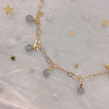 Natural grey moonlight 5mm Anklet with 14K gold wrapped love chain