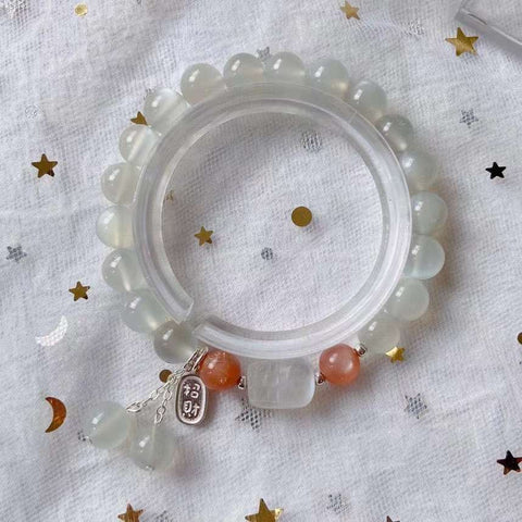 Natural white moonlight 8mm bracelet, with sun stone, white moonlight