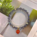 Natural grey moonlight 8mm bracelet with South Red Peach Pendant