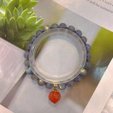 Natural grey moonlight 8mm bracelet with South Red Peach Pendant