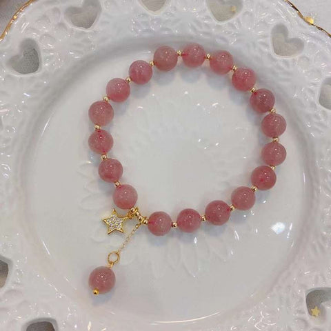 Natural horse powder 8mm bracelet with 925 Sterling Silver Star Pendant