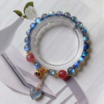Natural grey moonlight 7.5mm bracelet, with strawberry crystal, grey m