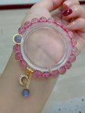 Natural strawberry crystal 8mm bracelet with grey moonlight and 14k Mo