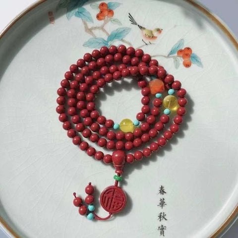 Natural raw ore cinnabar purple gold sand Buddha bead bracelet and necklace are dual-purpose Seiko p