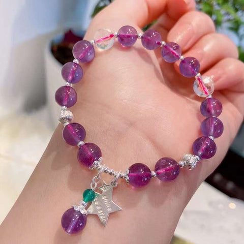 Natural amethyst 8mm bracelet. With white crystal cut face, S925 Sterl