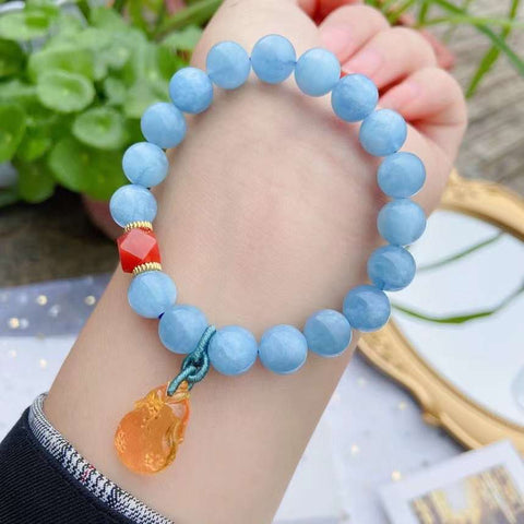 Natural sea blue treasure 10mm single ring bracelet, matched with Sout