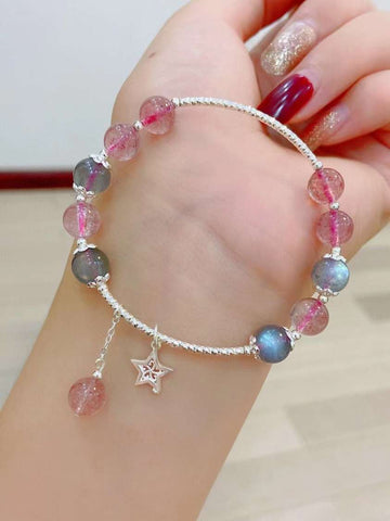 Natural strawberry crystal Moonstone bracelet with 925 Sterling Silver