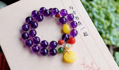 Natural amethyst design 2-ring bracelet style is unique, crystal is cl