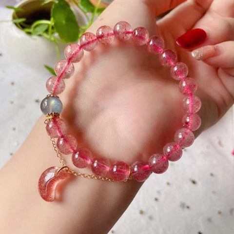 Natural strawberry crystal 8mm bracelet with strawberry crystal Moon P