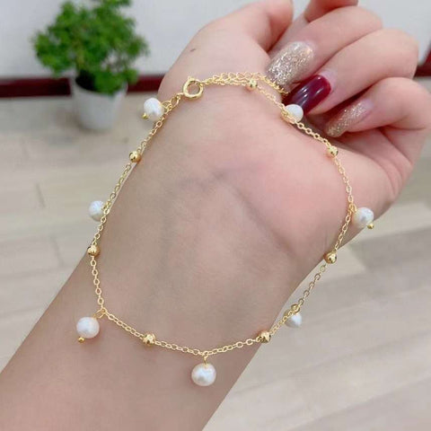Natural pearl star foot chain, specification: 6mm. Match with 14K gold