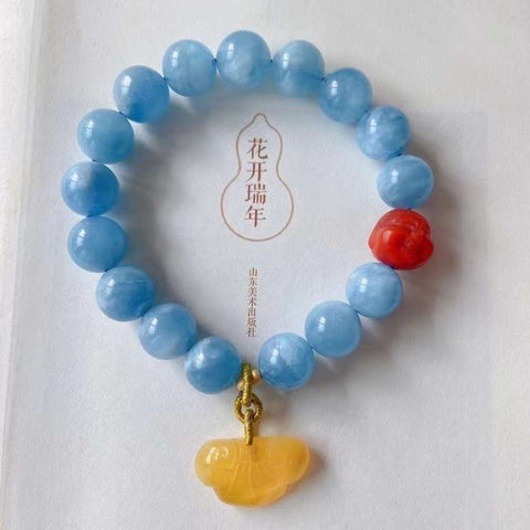 Natural sea blue treasure 11mm bracelet, with South Red Buddha head an