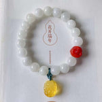 Natural Hetian white jade 10mm bracelet with natural South Red Buddha