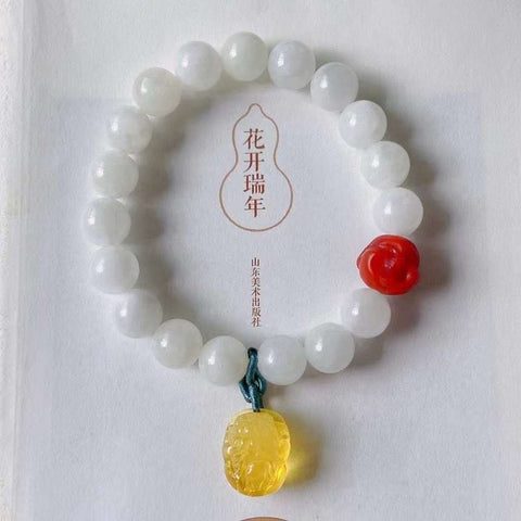 Natural Hetian white jade 10mm bracelet with natural South Red Buddha