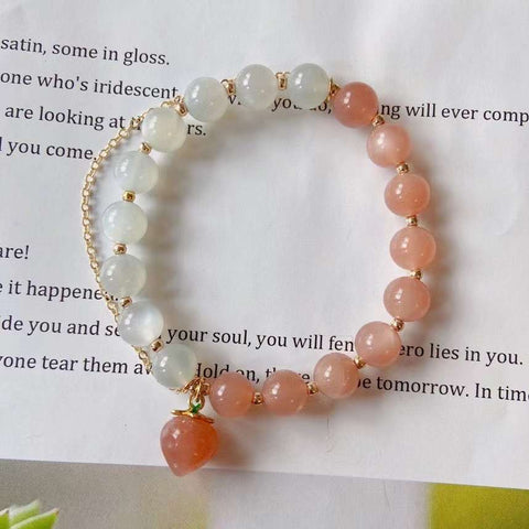 Natural white moonlight & Orange moonlight 8mm bracelet with Sunstone