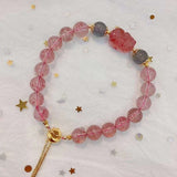 Natural strawberry crystal 8.6MM bracelet, matched with gray moonlight