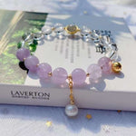 Natural lavender Amethyst 8mm bracelet with grey moonlight, pearl, S925 Sterling Silver Ring and sma