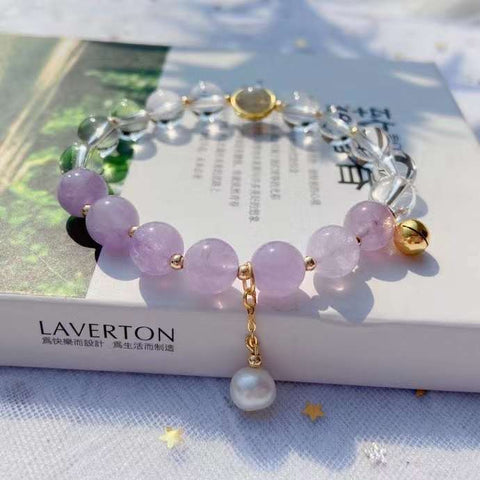 Natural lavender Amethyst 8mm bracelet with grey moonlight, pearl, S925 Sterling Silver Ring and sma