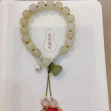 Natural Hetian jade old bead 10mm bracelet, matched with 925 sterling
