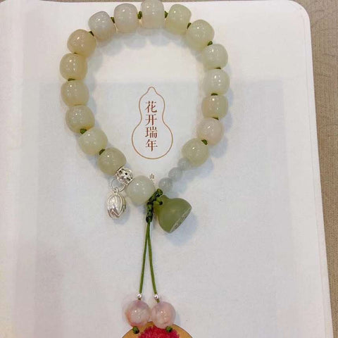 Natural Hetian jade old bead 10mm bracelet, matched with 925 sterling