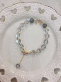 Natural white crystal 8mm bracelet with grey moonlight and 14k Gold wr