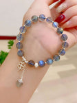 Natural grey moonlight 8mm bracelet with 925 sterling silver beads and