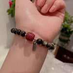 Natural silver Obsidian 8mm bracelet. With cinnabar bucket beads, S925
