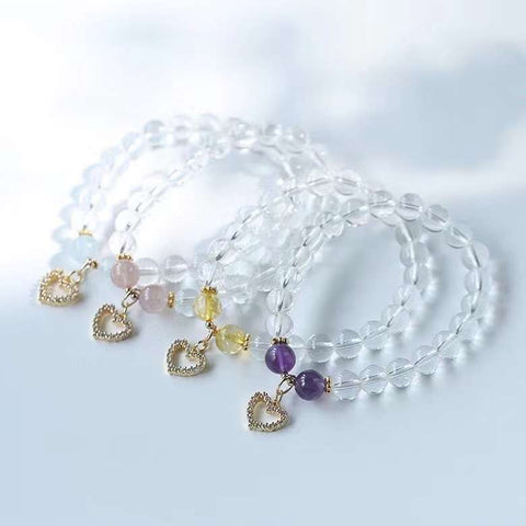 Natural 8mm white crystal bracelet, popular peach heart pendant, decor