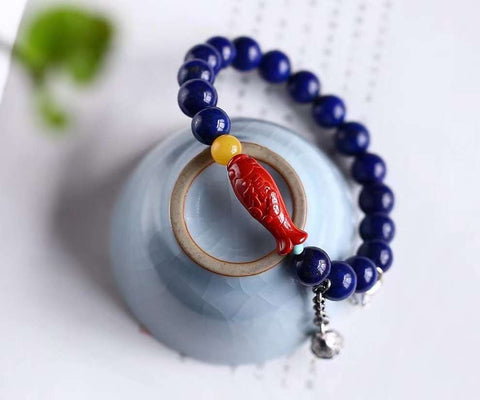 Original natural lapis lazuli single ring bracelet natural lapis lazuli 9mm with emperor cinnabar fi