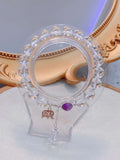 Natural white crystal 8mm bracelet with Amethyst S925 Sterling Silver