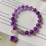Natural amethyst 8mm bracelet, with elongated stone, Amethyst Star Pen