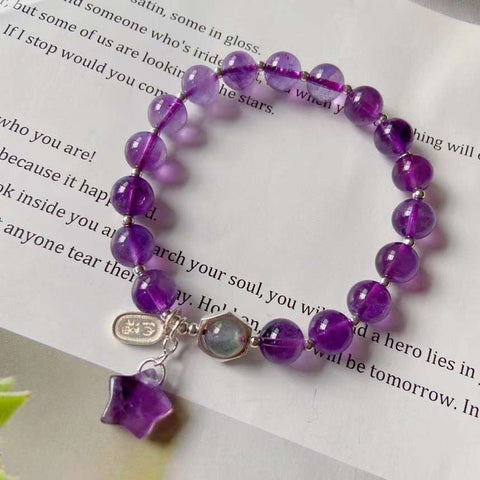 Natural amethyst 8mm bracelet, with elongated stone, Amethyst Star Pen