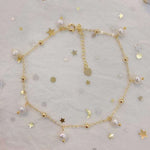 Natural pearl star foot chain, specification: 6mm. Match with 14K gold