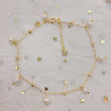 Natural pearl star foot chain, specification: 6mm. Match with 14K gold