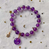 Natural amethyst 8mm bracelet, with Amethyst safety buckle and 14k Gol
