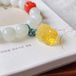 Natural Hetian white jade 10mm bracelet with natural South Red Buddha