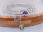 Natural white crystal 8mm bracelet with Amethyst S925 Sterling Silver