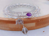 Natural white crystal 8mm bracelet with Amethyst S925 Sterling Silver