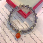 Natural grey moonlight 8mm bracelet with South Red Peach Pendant