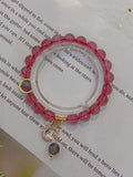 Natural strawberry crystal 8mm bracelet with grey moonlight and 14k Mo
