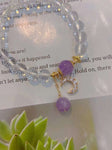 Natural white crystal cut 8mm bracelet with lavender Amethyst and 14k