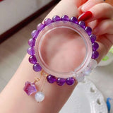 Natural amethyst 8mm bracelet with white moonlight and Amethyst stars